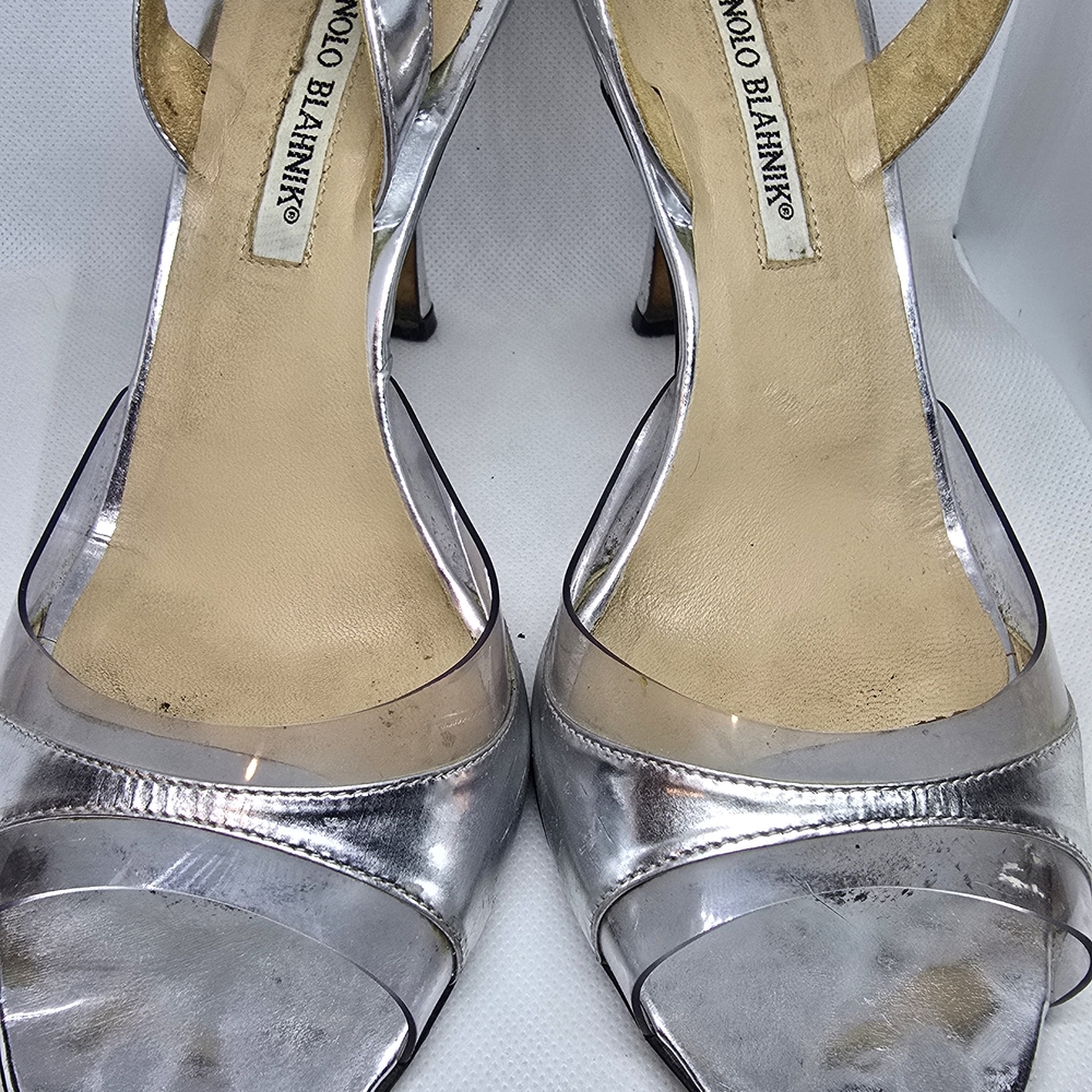 Manolo Blahnik Silver Slingback Heels